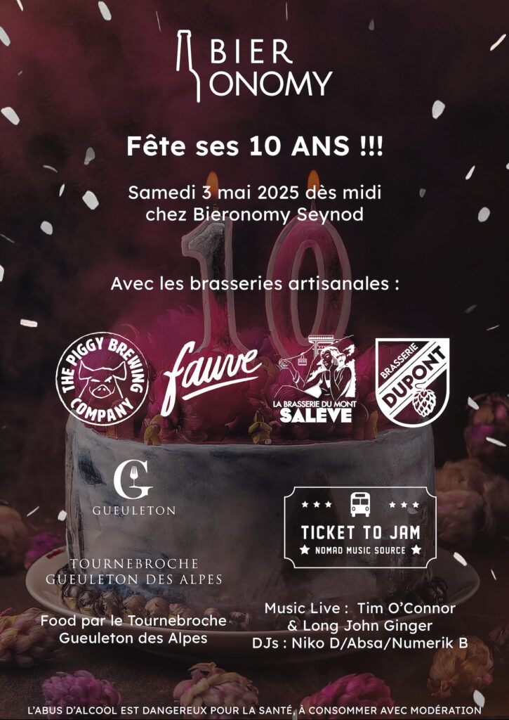 Le visuel de présentation de la fête d'anniversaire organisée pour les 10 Ans de Bieronomy le samedi 3 Mai 2025