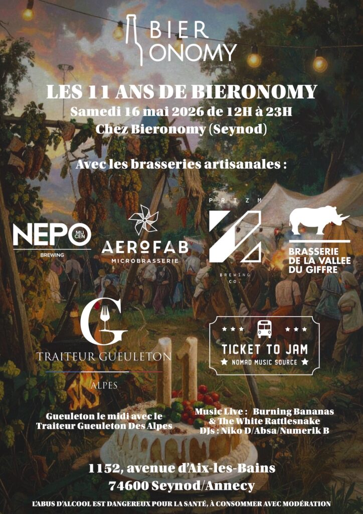 Affiche 11 Ans de Bieronomy à Annecy Seynod Haute-Savoie Fête Bières Brasseries Craft Samedi 16 Mai 2026